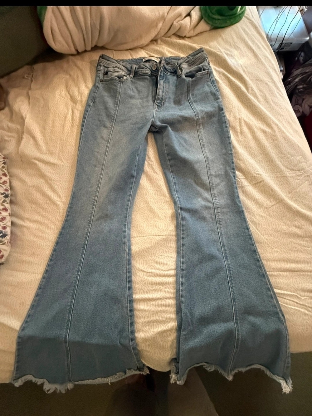 KanCan Light Blue High-Rise Flare Jeans with Raw Hem